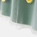 Baby Girl Contrast Bow Front Avocado Embroidered Mesh Flutter-sleeve Dress LemonGreen image 5