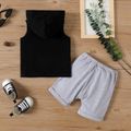 2pcs Baby Boy Cotton Letter Print Hooded Tank Top & Shorts Set Black image 2