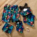 Family Matching Allover Plant Print Crisscross Webbing One-piece Swimsuit or Swim Trunks Shorts Deep Blue image 2