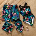Family Matching Allover Plant Print Crisscross Webbing One-piece Swimsuit or Swim Trunks Shorts Deep Blue image 1