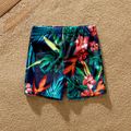 Family Matching Allover Plant Print Crisscross Webbing One-piece Swimsuit or Swim Trunks Shorts Deep Blue image 4