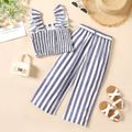 2Pcs Kid Girl Stripe Ruffled Tank Top and Pants Set Blue image 2