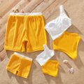 Family Matching Colorblock One Shoulder Cut Out One-piece Swimsuit or Swim Trunks Shorts yellowwhite image 2
