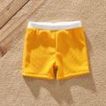 Family Matching Colorblock One Shoulder Cut Out One-piece Swimsuit or Swim Trunks Shorts yellowwhite image 3