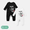 Baby Girl/Boy Cotton Button Design Letter Print Long-sleeve Jumpsuits Black image 1