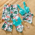 Family Matching Allover Tropical Print Spliced Solid Ruffled One-piece Swimsuit or Swim Trunks Shorts ColorBlock image 1