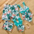 Family Matching Allover Tropical Print Spliced Solid Ruffled One-piece Swimsuit or Swim Trunks Shorts ColorBlock image 2