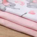 3-Pack Baby Girl/Boy Elephant Print/Solid Color Short-sleeve Rompers Pink image 3