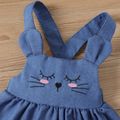 2pcs Baby Girl Cotton Ribbed Flutter-sleeve Top and Rabbit Embroidered Denim Overall Dress Set DENIMBLUE image 5