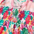 Toddler Girl Flora Print Ruffle Trim Bow Front Slip Romper Pink image 5