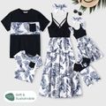 Family Matching Cotton Short-sleeve T-shirt and Plant Print Naia™ Spliced Ruffle Trim Cami Dresses Sets Tibetanblue image 1