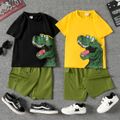 2pcs Kid Boy Dinosaur Print Short-sleeve Tee and Pocket Design Shorts Set Black image 2
