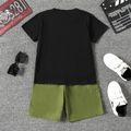 2pcs Kid Boy Dinosaur Print Short-sleeve Tee and Pocket Design Shorts Set Black image 3