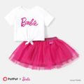 Barbie 2pcs Toddler Girl Tie Knot Cotton Tee and Mesh Skirt Set PinkyWhite image 1