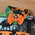 2pcs Baby Boy 100% Cotton Suspender Shorts and Allover Print Bow Tie Decor Short-sleeve Romper Set Green image 4