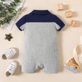 Baby Boy Cotton Letter Print Colorblock Polo Neck Short-sleeve Romper Flecked Grey image 2