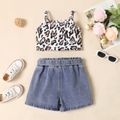 2pcs Toddler Girl Leopard Camisole and Belted Ripped Denim Shorts Set Multicolour-1 image 2