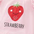 3pcs Strawberry and Stripe Print Flutter-sleeve Pink Baby Set Pink image 3