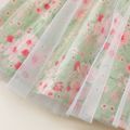 Baby Girl 100% Cotton Allover Floral Print Ruffled Collar Puff-sleeve Mesh Dress GrayGreen image 5