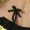 2pcs Kid Girl Pom Pom Decor Ruffled Camisole and Rainbow Belt Shorts Set Black image 4