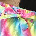 2pcs Kid Girl Pom Pom Decor Ruffled Camisole and Rainbow Belt Shorts Set Black image 5