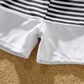 Family Matching Colorblock One Shoulder Cut Out One-piece Swimsuit and Striped Spliced Swim Trunks Shorts DeepTurquoise image 5