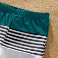 Family Matching Colorblock One Shoulder Cut Out One-piece Swimsuit and Striped Spliced Swim Trunks Shorts DeepTurquoise image 4