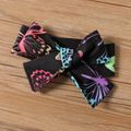 3pcs Baby Girl 100% Cotton Off Shoulder Puff-sleeve Bow Front Shirred Top and Allover Butterfly Print Shorts & Headband Set Colorful image 3