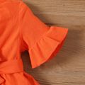 Baby Girl 100% Cotton Solid One Shoulder Flare-sleeve Belted Layered Ruffled Dress orangered image 3