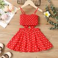 2pcs Toddler Girl Bow Front Polka Dots Camisole and Skirt Set Red image 4