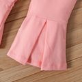 3pcs Baby Girl Cotton Flared Pants and Floral Print Cami Top & Headband Set Pink image 4