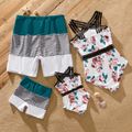 Family Matching Floral Print Crisscross One-piece Swimsuit and Striped Colorblock Swim Trunks Colorful image 2