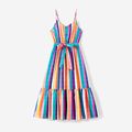 Mommy and Me Colorful Striped Sleeveless Belted Dresses Colorful image 2