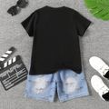 2pcs Kid Boy Dinosaur Print Short-sleeve Cotton Tee and Denim Shorts Set Black image 2