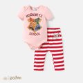 Harry Potter Baby/Toddler Girl 2pcs Puff Sleeve Cotton Romper and Stripe Leggings Set Pink image 1