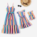 Mommy and Me Colorful Striped Sleeveless Belted Dresses Colorful image 1