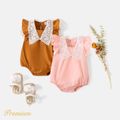 Baby Girl 100% Cotton Lace Collar Flutter-sleeve Romper Reddishbrown image 2