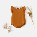 Baby Girl 100% Cotton Lace Collar Flutter-sleeve Romper Reddishbrown image 3