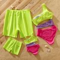 Family Matching Fluorescent Colorblock One Shoulder Cut Out One-piece Swimsuit or Graphic Swim Trunks Shorts ColorBlock image 2