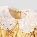 Baby Girl 100% Cotton Contrast Collar Puff-sleeve Dress Apricot image 3
