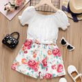 Kid Girl Floral Panel Belted Schiffy Romper White image 2