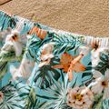 Family Matching Solid & Floral Print Spliced Crisscross Cut Out One-piece Swimsuit or Swim Trunks Shorts Blue image 3