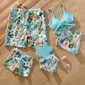 Family Matching Solid & Floral Print Spliced Crisscross Cut Out One-piece Swimsuit or Swim Trunks Shorts Blue image 1