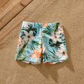 Family Matching Solid & Floral Print Spliced Crisscross Cut Out One-piece Swimsuit or Swim Trunks Shorts Blue image 4