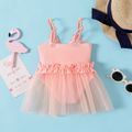 Baby Girl Pink Frill Trim Mesh Skirted One-piece Swimsuit Pink image 2