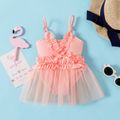 Baby Girl Pink Frill Trim Mesh Skirted One-piece Swimsuit Pink image 1