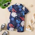 Baby Boy Bow Tie Decor Allover Palm Leaf Print Short-sleeve Naia™ Romper DeepBlue image 2