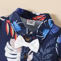 Baby Boy Bow Tie Decor Allover Palm Leaf Print Short-sleeve Naia™ Romper DeepBlue image 3