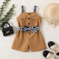Toddler Girl Letter Belted Shirt Slip Romper Khaki image 1