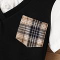 2pcs Toddler Boy 100% Cotton Preppy Style Plaid Patch Pocket Colorblock Shirt and Shorts Set Black image 5